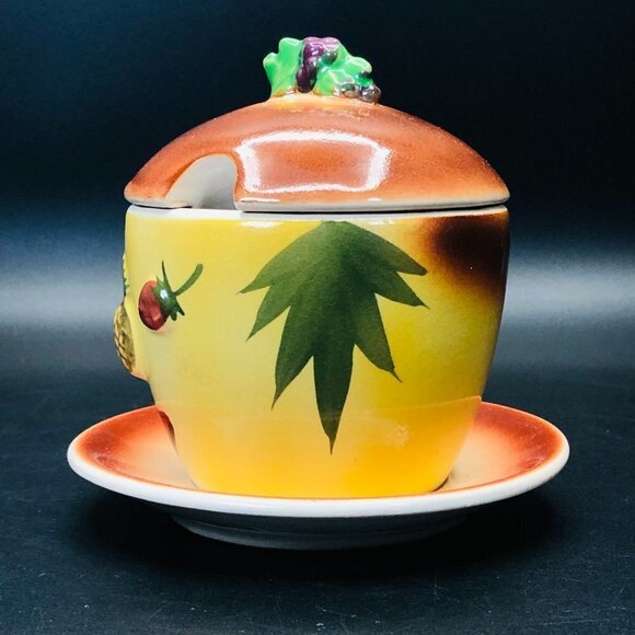 Kitsch Mr. Yummy Jelly Jam Jar Anthropomorphic Condiment Container Japan - Picture 4 of 14